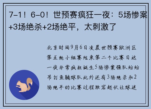 7-1！6-0！世预赛疯狂一夜：5场惨案+3场绝杀+2场绝平，太刺激了
