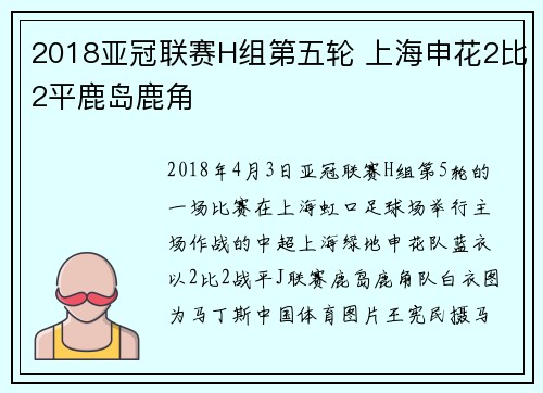 2018亚冠联赛H组第五轮 上海申花2比2平鹿岛鹿角
